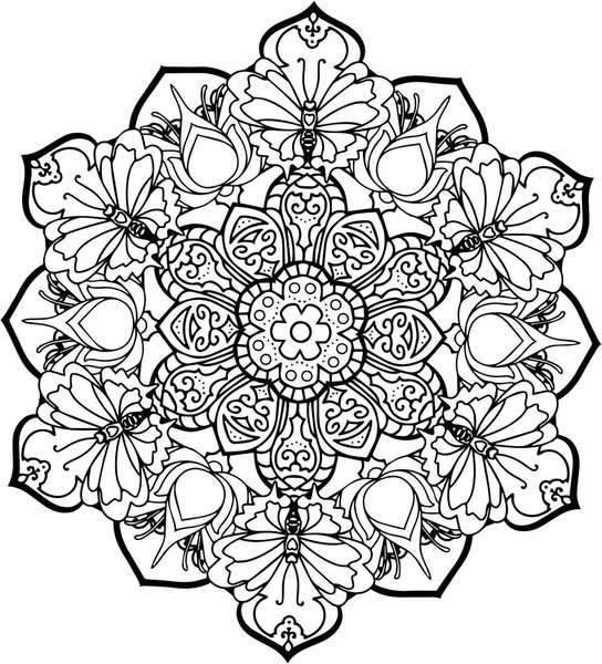 Illustration eines schwarz-weißen Mandalas — Stockvektor