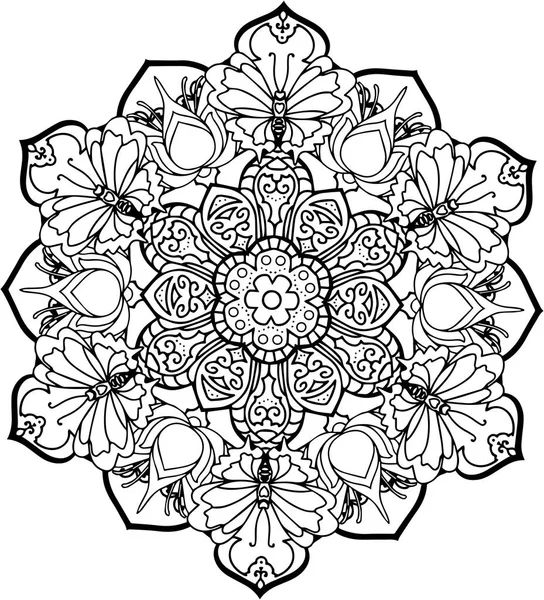 Ilustración de un mandala en blanco y negro — Vector de stock