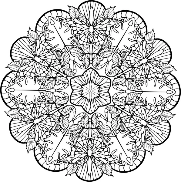 Illustration eines schwarz-weißen Mandalas — Stockvektor