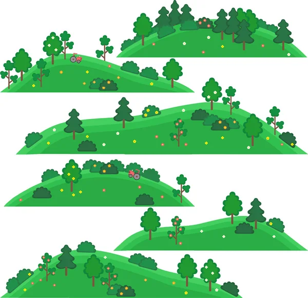 Vector isolated art for games. Hills with trees and shrubs. — Stock Vector