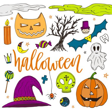 Cadılar Bayramı doodle simgeler