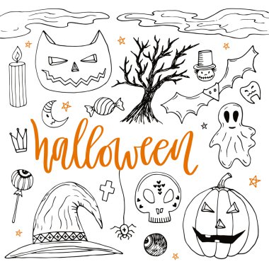 Cadılar Bayramı doodle simgeler