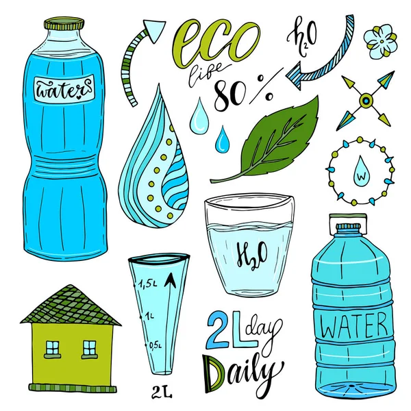 Set van water en het recyclen van pictogrammen — Stockvector