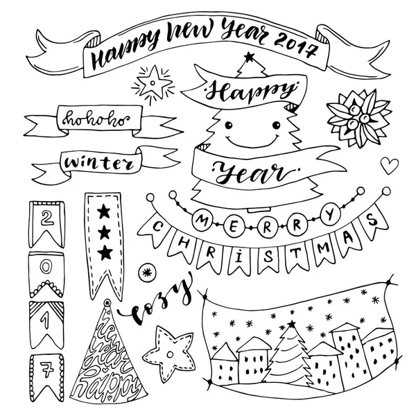 Yeni yıl şeritler ve dekorasyon — Stok Vektör