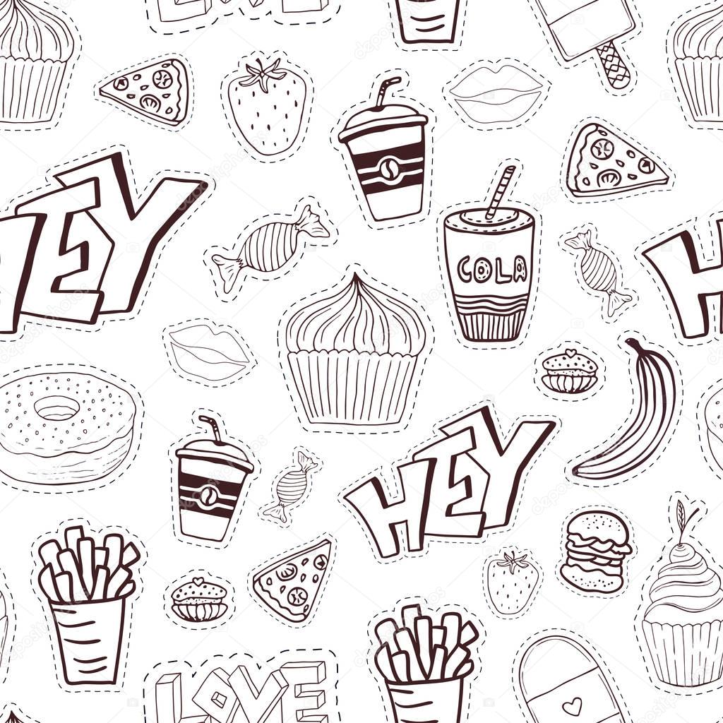 Cartoon pattern with fast food