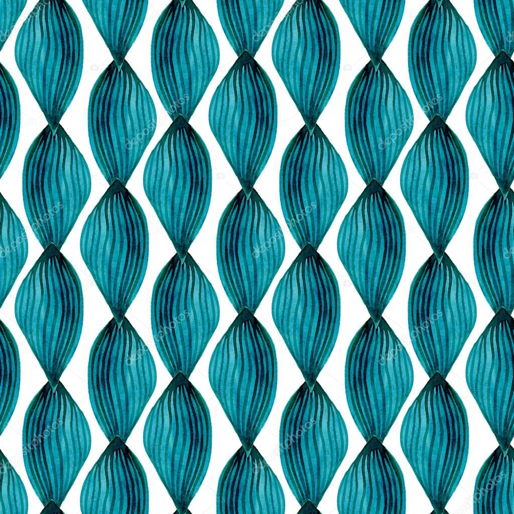 Watercolor seamless pattern. Blue background. Modern textile