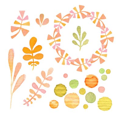 Yaprak ve çerçeveli suluboya sonbahar seti. Paket tasarımı veya davet kartları için dekorasyon