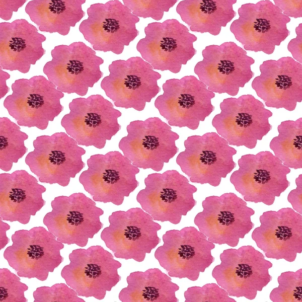 Watercolor Seamless Pattern Poppy Flowers Bright Hand Paint Background Can — Stockfoto