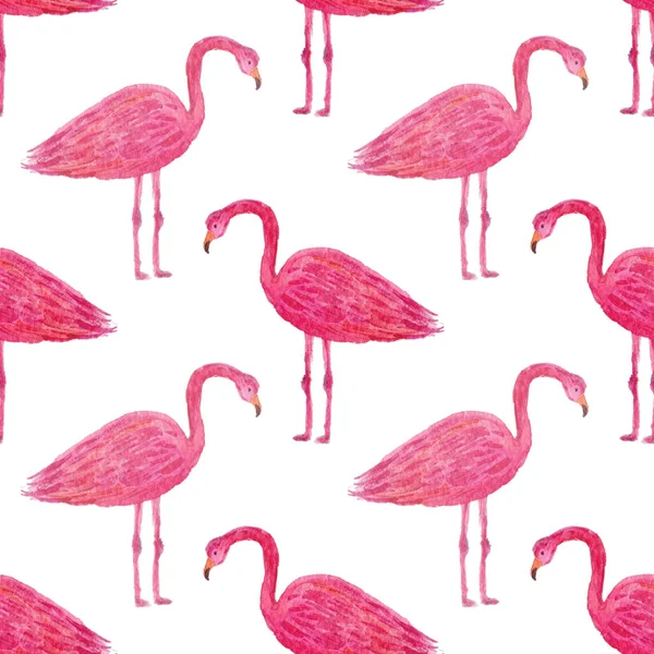 Padrão Tropical Com Flamingo Rosa Mão Pintado Aquarela Repetição Textura — Fotografia de Stock