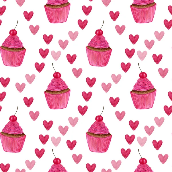 Patrón de corazones y cupcakes — Foto de Stock