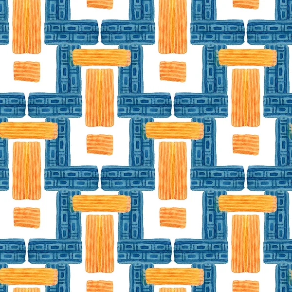 Aquarell Geometrisches Nahtloses Muster Ethische Textilgestaltung Blauer Und Gelber Farbe — Stockfoto