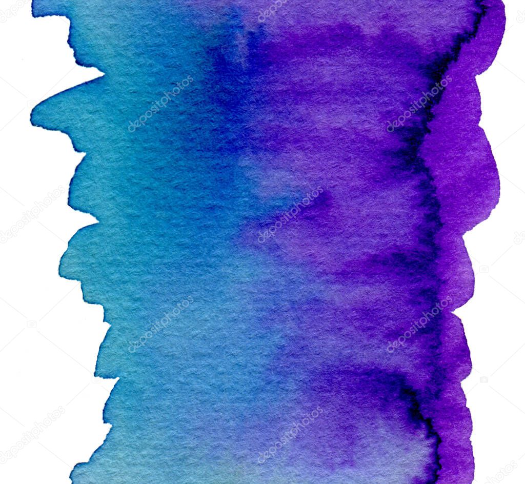 Blue watercolor hand painted background. Abstract ocean background.