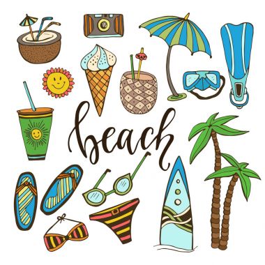 Yaz doodle simgeler. 