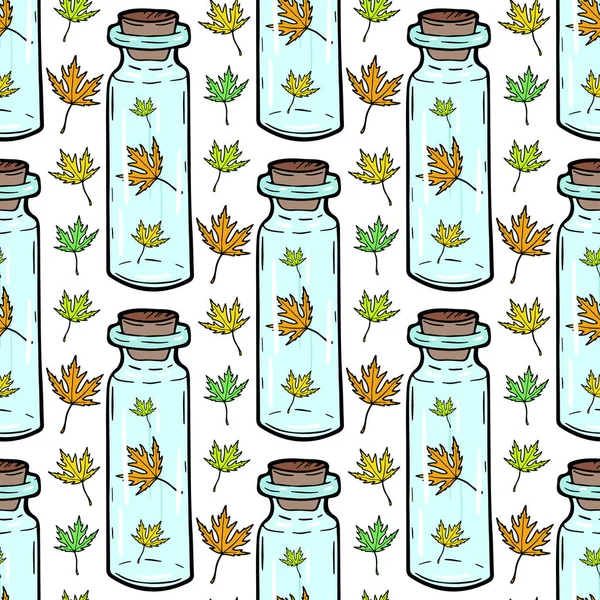 Leaves and bottles seamless pattern. — Stock Vector