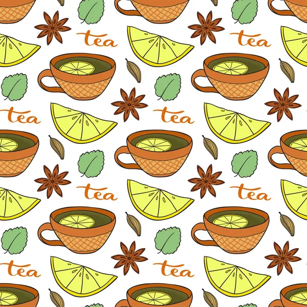 Nahtloses Muster mit Teetassen — Stockvektor