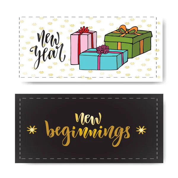 Set of hand drawn New year banners. — Stock Vector