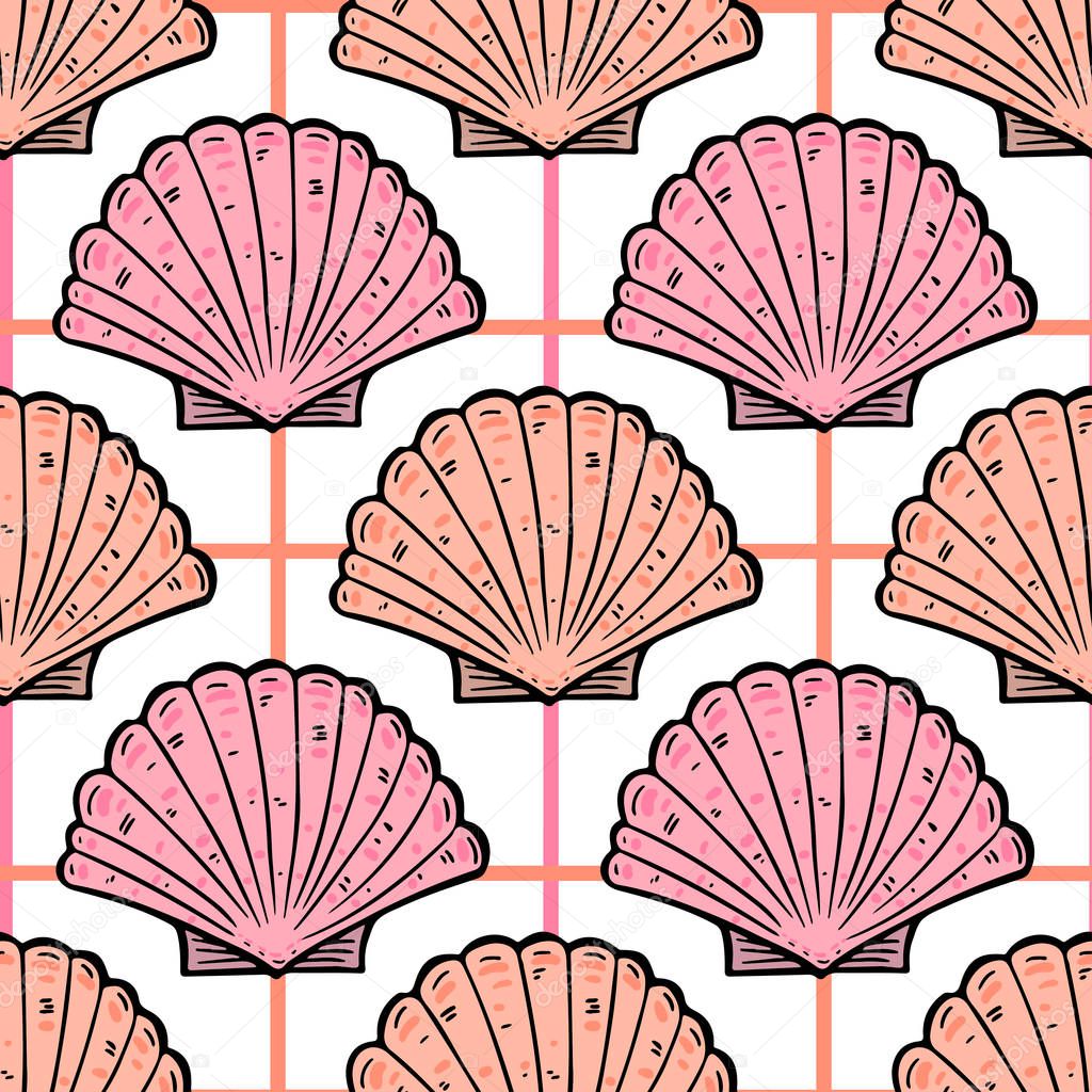 Sea shells vintage seamless pattern. 