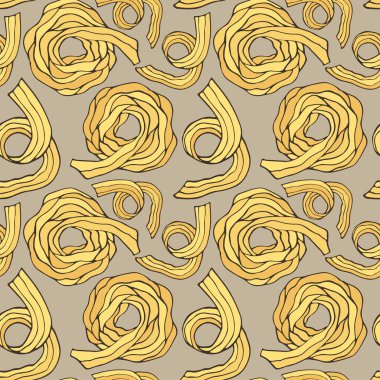 Fetuçin desenli spagetti. Kusursuz makarna arka planı. İtalyan yemek tasarımı