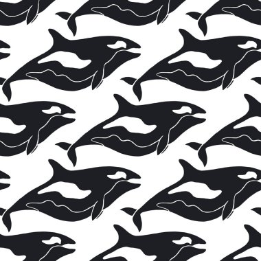 Çocuklar için tekstil tasarımı için siyah beyaz renklerde kusursuz desenler