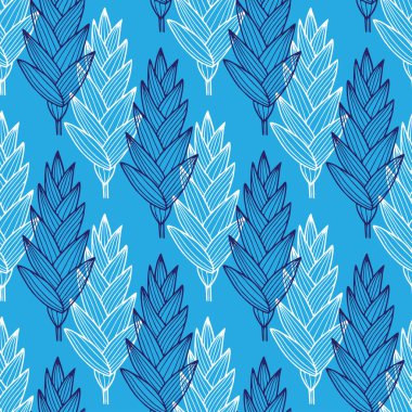 Çiçeksiz arka plan. Mavi desenli tasarım. Tropikal doğa tekstil deseni