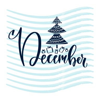 El yazısıyla tebrik kartı. Aralık ikonu. Noel süslemesi için kaligrafik vektör çizimi