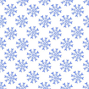 Kar taneleri deseni. Web arkaplanı için kışın basılabilir tasarım. Mavi kar taneleri pürüzsüz desen