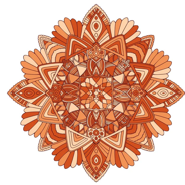 Süslü Çiçek Mandala Halı Süsü Deseni Mandala Turuncu Renkli Parlak — Stok Vektör