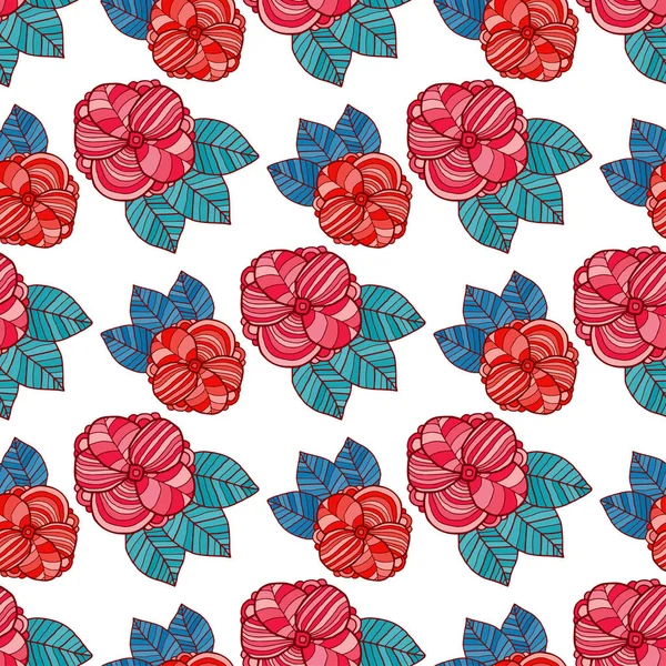 Padrão Floral Ornamental Fundo Flor Vermelha Com Folhas Ilustração Para — Vetor de Stock