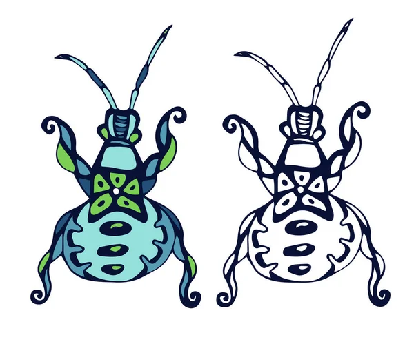 Beetle Διανυσματική Απεικόνιση Περίγραμμα Και Χρώμα Διανυσματικό Σχεδιασμό — Διανυσματικό Αρχείο
