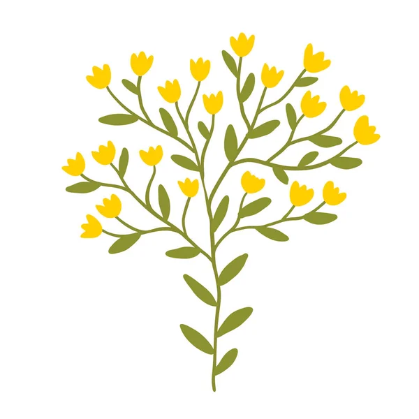 Desenho Floral Com Pequenas Flores Amarelas Natureza Design Imprimível Isolado — Vetor de Stock
