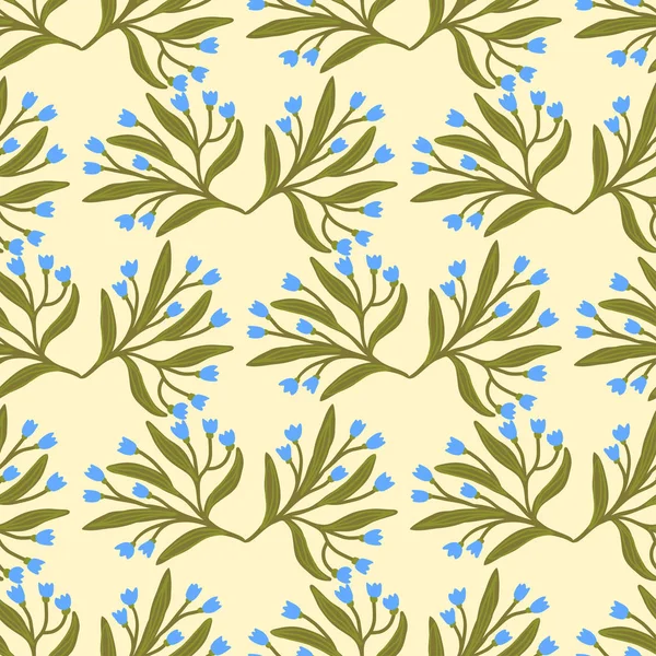 植物无缝图案 蓝色叶柄花 绿色背景 — 图库矢量图片