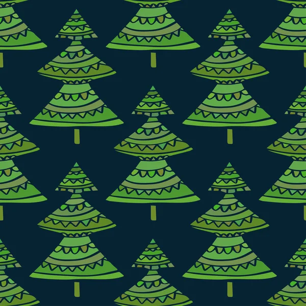 Рождественский Бесшовный Шаблон Зеленые Деревья Печати Фона Украшения Нового Года — стоковый вектор