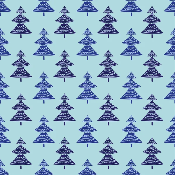 Christmas Seamless Pattern Blue Colors Fir Trees Printable Background New — Stock Vector