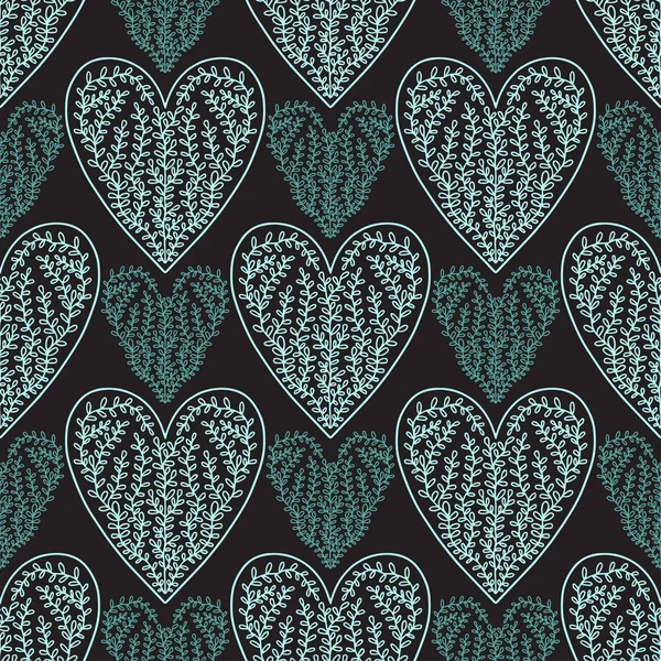 Decorative Hearts Pattern Linen Textile Design Turquoise Color Darl Background — Stock Vector