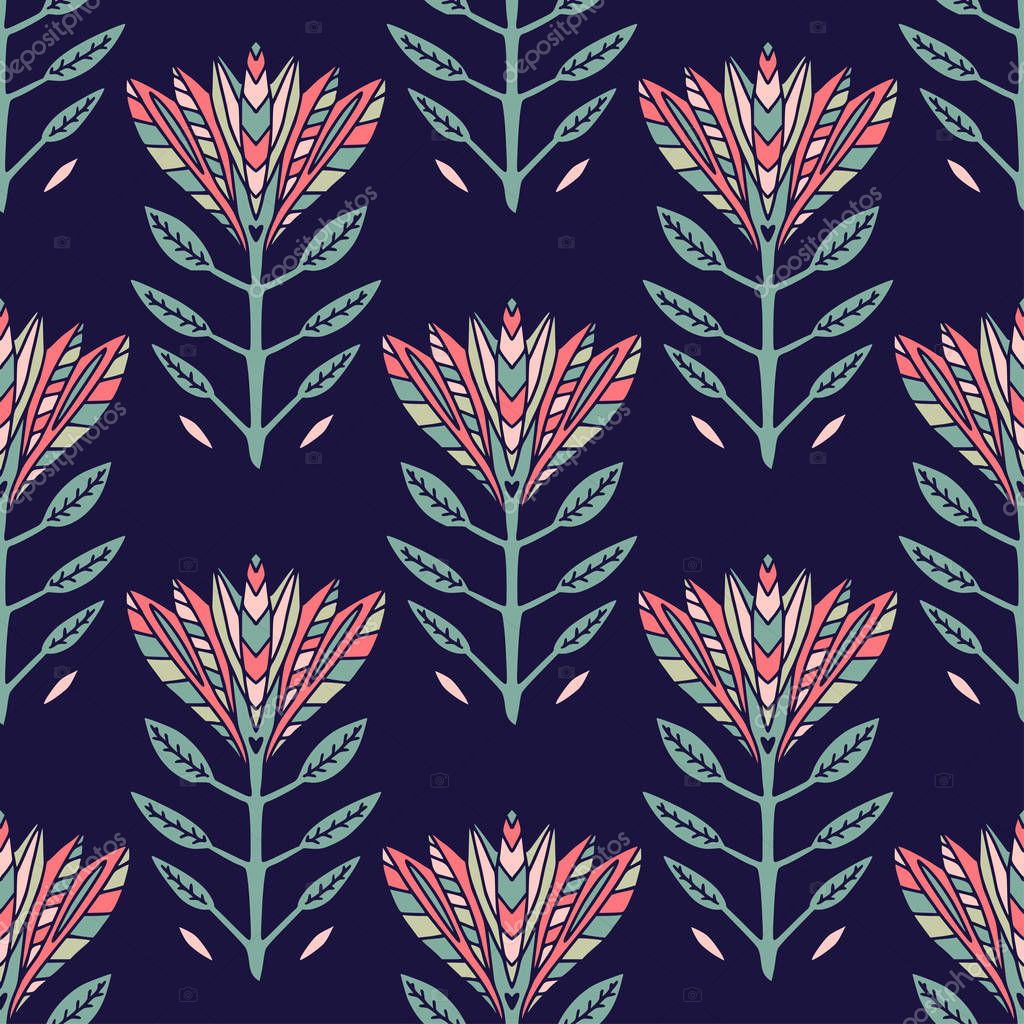 Art Deco Flowers Pattern Textile And Wallpaper Design Premium Vector In Adobe Illustrator Ai Ai Format Encapsulated Postscript Eps Eps Format