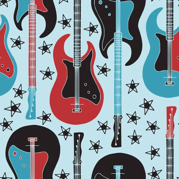 Guitars Pattern Musical Retro Background — Stock Vector