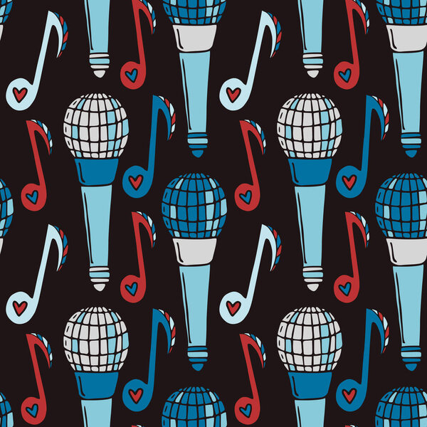 Microphones pattern. Karaoke retro background