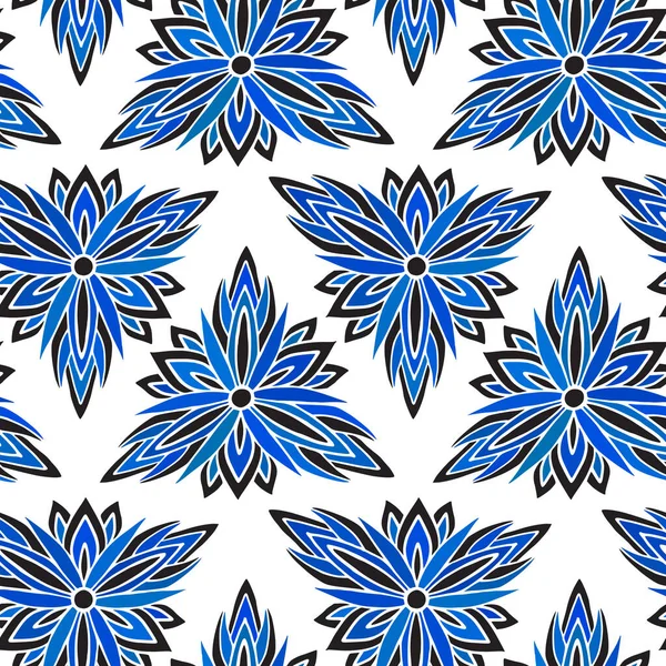 Motif Sans Couture Avec Des Fleurs Bleues Noires Forme Triangles — Image vectorielle