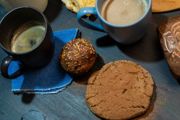 Cup Coffee Sweet Bread Chocolate — Stock Photo, Image