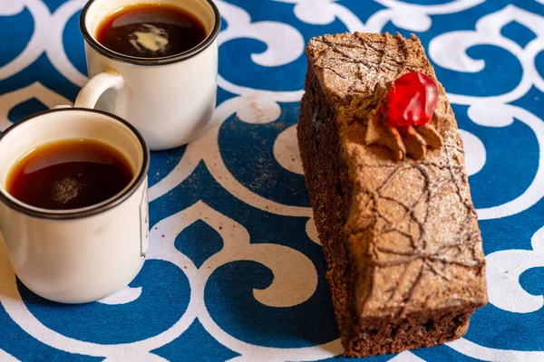Pan Pastel Chocolate Café Para Una Mañana Con Mucha Felicidad — Foto de Stock