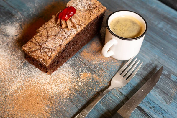 Pan Pastel Chocolate Café Para Una Mañana Con Mucha Felicidad — Foto de Stock