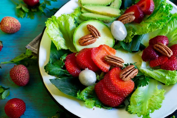 Salade Verte Tomate Douce Couleurs Vives Pour Les Personnes Forme — Photo
