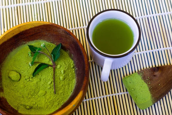 Zielona Herbata Matcha Proszek Herbaty Dla Zdrowia Ludzi — Zdjęcie stockowe