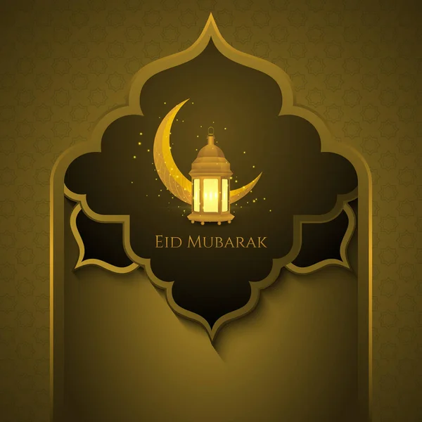 Eid Mubarak Fundo Dourado Com Masjid Gate Lua Dourada Crescente — Vetor de Stock