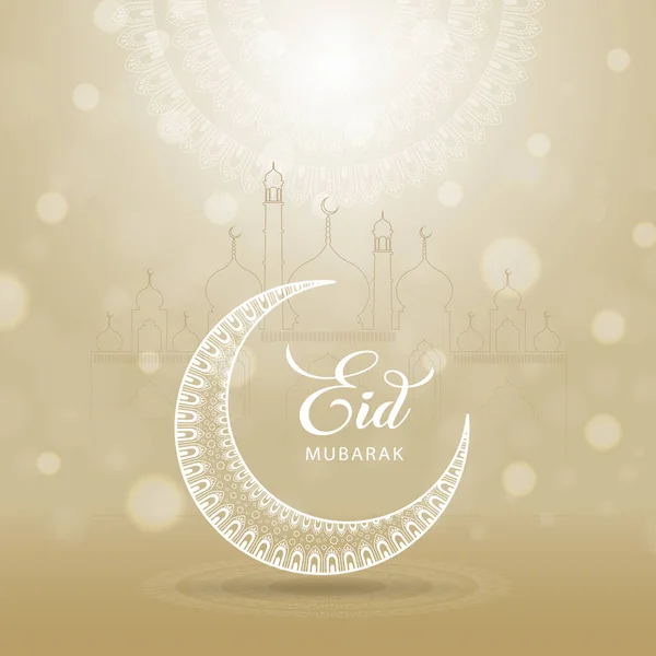 Eid Mubarak Bokeh Fundo Dourado Com Mandala Bonita Masjid — Vetor de Stock