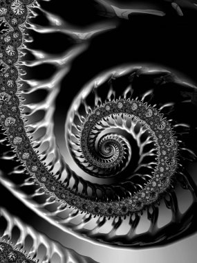 Soyut koyu renk, güzel, üç boyutlu fraktal spiral tasarım. Siyah ve beyaz biçimlendirilmiş karmaşık desenler.