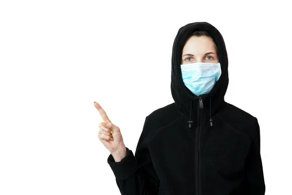 Femme Avec Masque Protection Pendant Une Pandémie Dans Une Veste — Photo