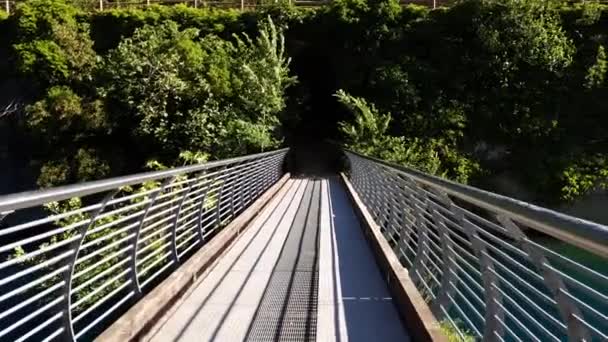 Ponte stifone con fiume blu — Video Stock