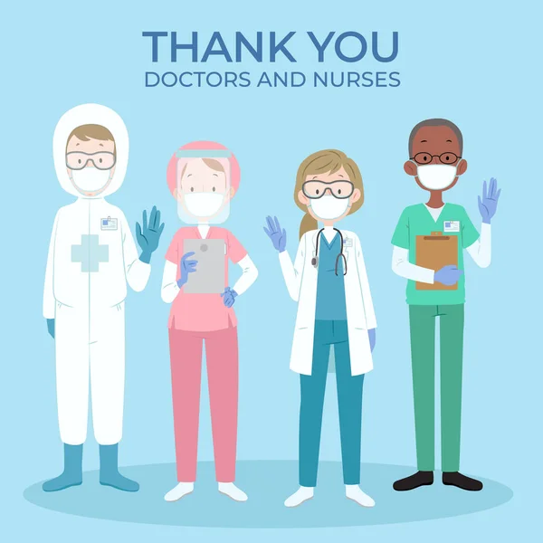 Gracias Doctores Enfermeras Gracias Valientes Trabajadores Salud Doctor Héroe Equipo — Archivo Imágenes Vectoriales
