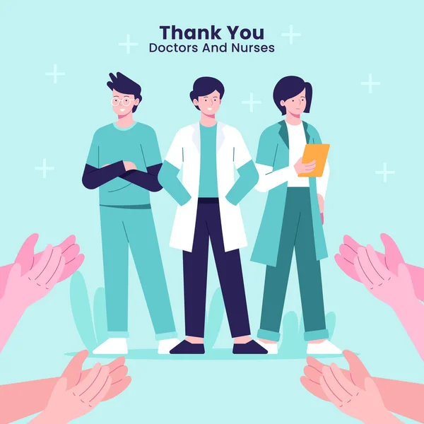 Thank you doctors and nurses. Thank you brave healthcare workers. Doctor is a hero. Medical personnel team for fighting the coronavirus. Eps10 vector illustration.
